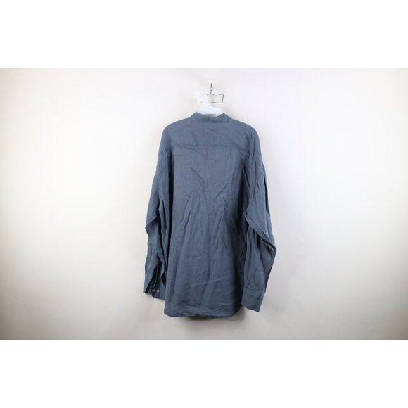 Vtg 80s 90s Banana Republic Mens L Baggy Irish Linen Collared Button Shirt Blue - Picture 10 of 12